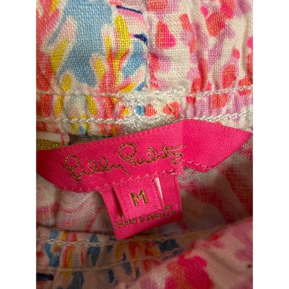 Lilly Pulitzer Coral Print 100% Linen Beach Pants Womens Medium Drawstring - Picture 5 of 8